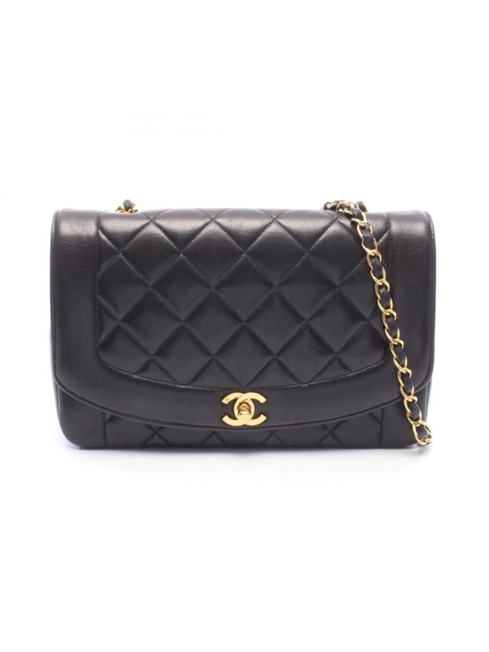 Chanel Shoulder Bag Quilted Diana Flap Black Lambskin Chain